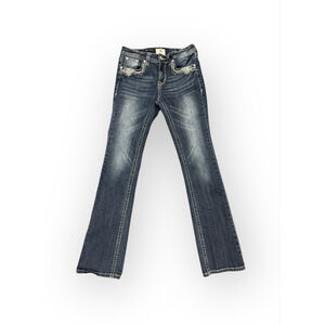 Realco Jeans Women’s Bootcut Dark Wash Faded Denim Embellished Jeans Sz 26​